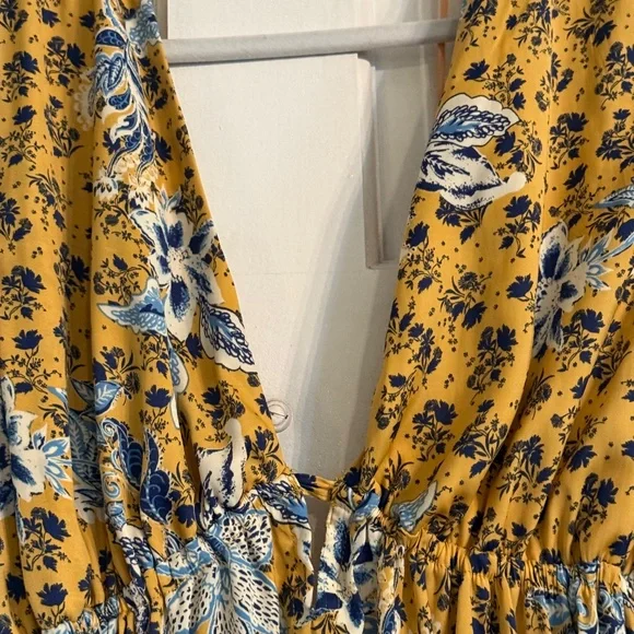Free People sexy dress medium in marigold with blue print - Picture 4 of 6